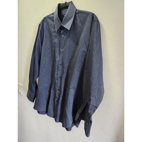 Boss Hugo Boss Mens Long Sleeve Button Down Navy Blue Striped Neck 16‎ 32/33 - Picture 2 of 9
